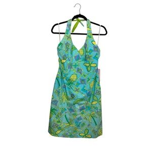 Lilly Pulitzer women 8 Halter Midi tropical pineapple print dress Y2K costal
